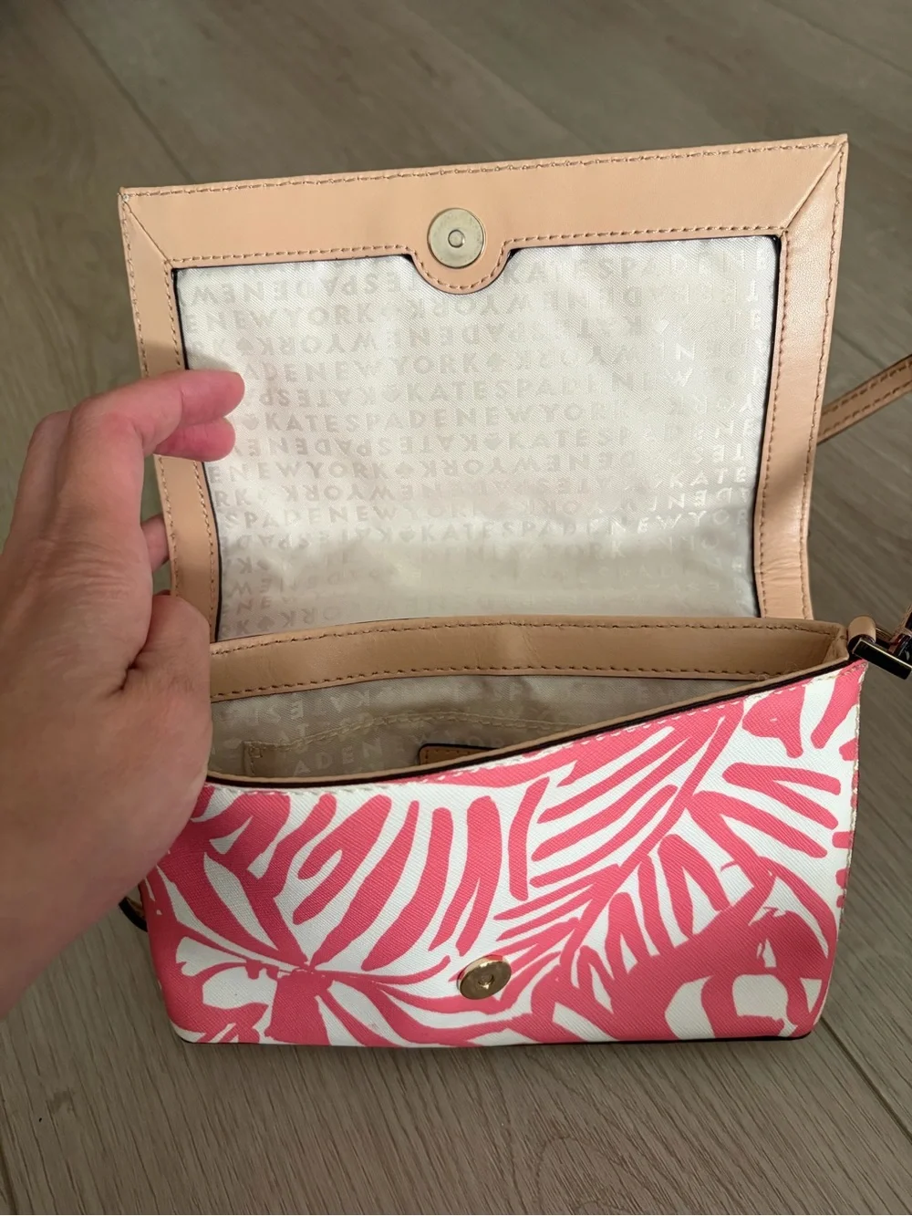 Kate Spade Pink Leaf-Print Crossbody Bag